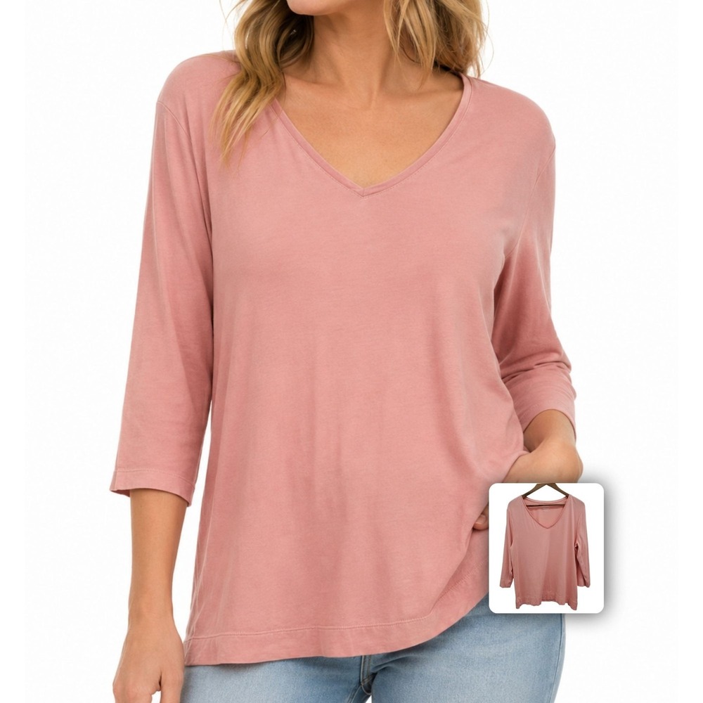 Chico's Womens 2 Pink Pima Cotton Tunic Top V-Neck 3/4 Sleeve
